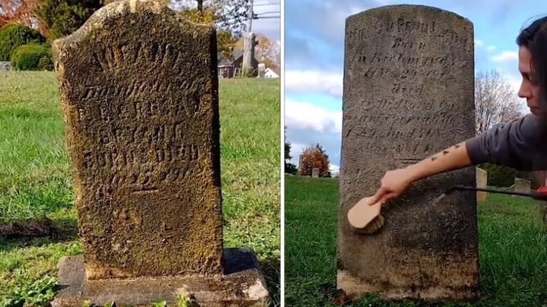 Una mujer se hace viral limpiando lápidas olvidadas en un cementerio 