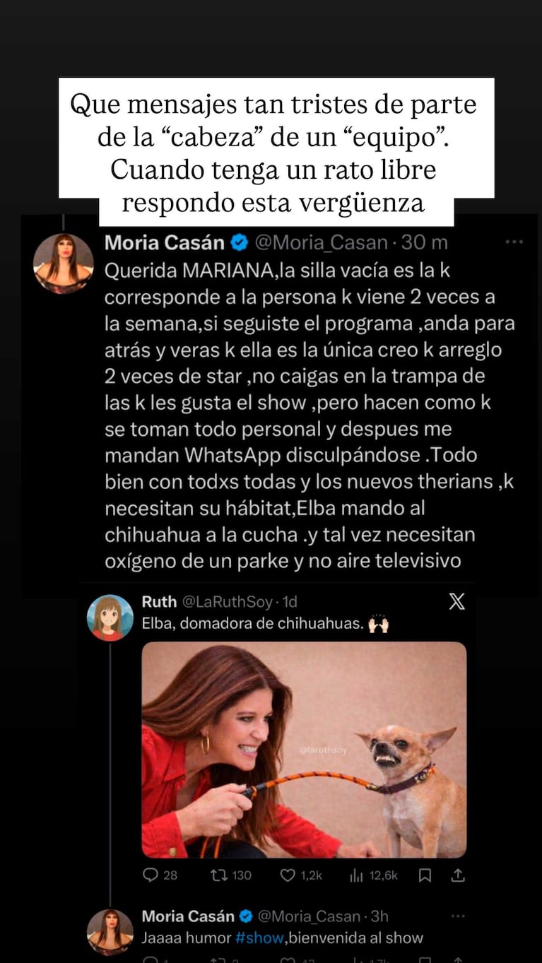 Uno de los posteos de Cinthia Fernández contra Moria Casán (Foto: Instagram @cinthia_fernandez)
