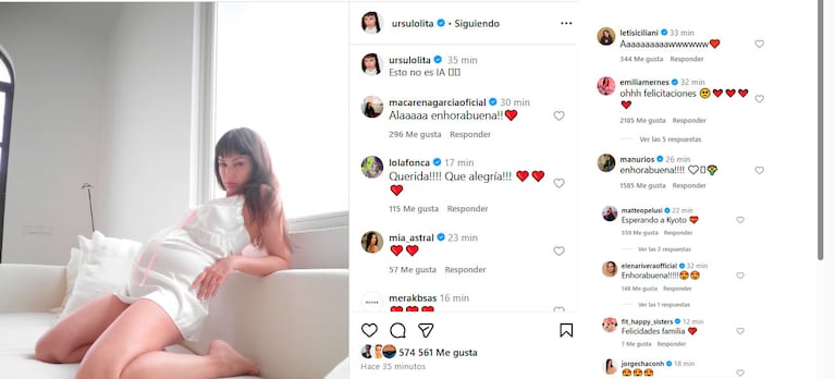 Ursula Corberó anunció su embarazo en Instagram. Foto: captura Instagram @ursulolita