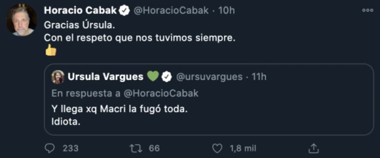 Ursula Vargues insultó a Cabak y él contraatacó: "¿Te golpeaste la cabeza desde la última vez que hablamos?"