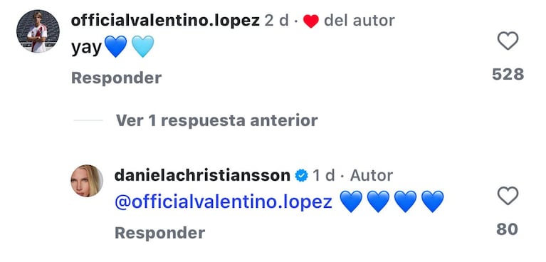 Valentino López reaccionó a la revelación del sexo del bebé que espera su papá Maxi con Daniela Christiansson (Foto: Instagram/@danielachristiansson).