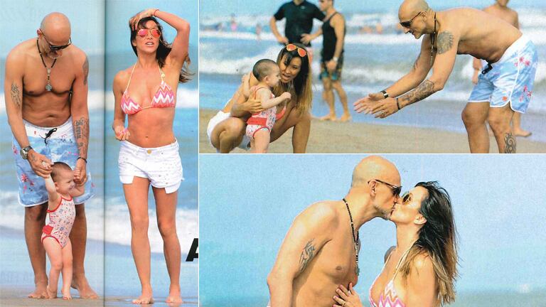 Valeria Archimó y Guillermo Marín, en la playa con su hija(Foto: revista Gente)