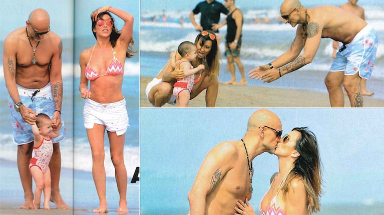 Valeria Archimó y Guillermo Marín, en la playa con su hija(Foto: revista Gente)