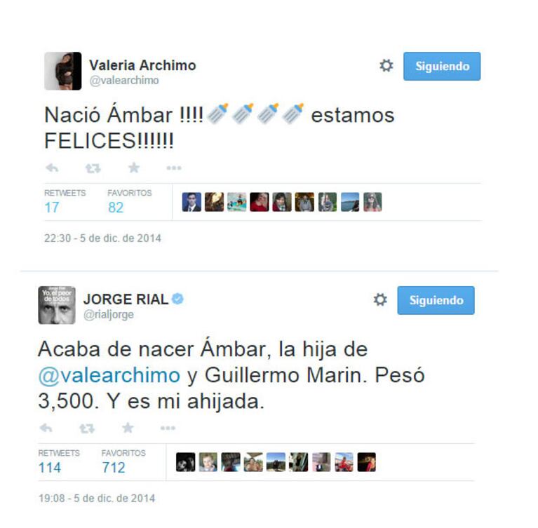 Valeria Archimó y Guillermo Martín ya son papás de Ámbar (Foto: Twitter)