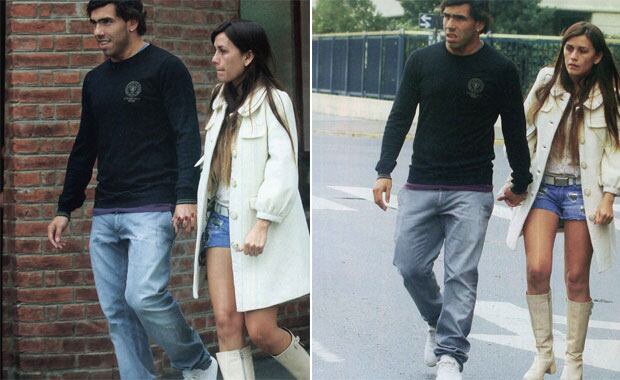 Venesa Mansilla y un look muy particular, junto a Carlos Tevez. (Foto: revista Caras).