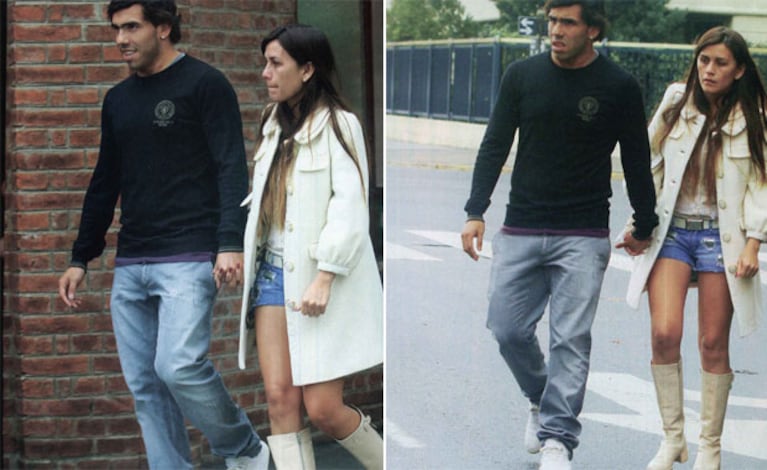 Venesa Mansilla y un look muy particular, junto a Carlos Tevez. (Foto: revista Caras).