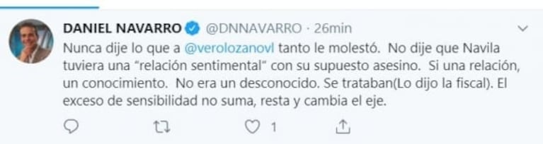 Vero Lozano, indignada con Daniel Navarro por su análisis sobre el femicidio de Navila: "El machismo la mató"