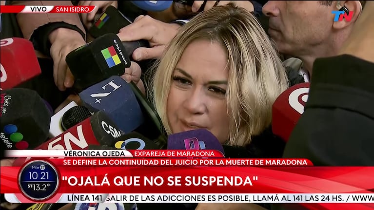 Verónica Ojeda habló con la prensa sobre el juicio por la muerte de Diego Maradona (Foto: captura de TN).