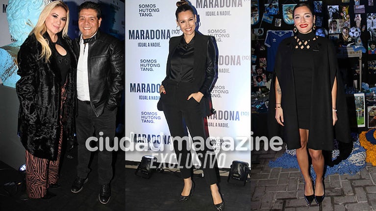 Verónica Ojeda y Raul 'Lalo' Maradona, Pampita y Jana en la inauguración del restaurante de Diego (Fotos: Movilpress).