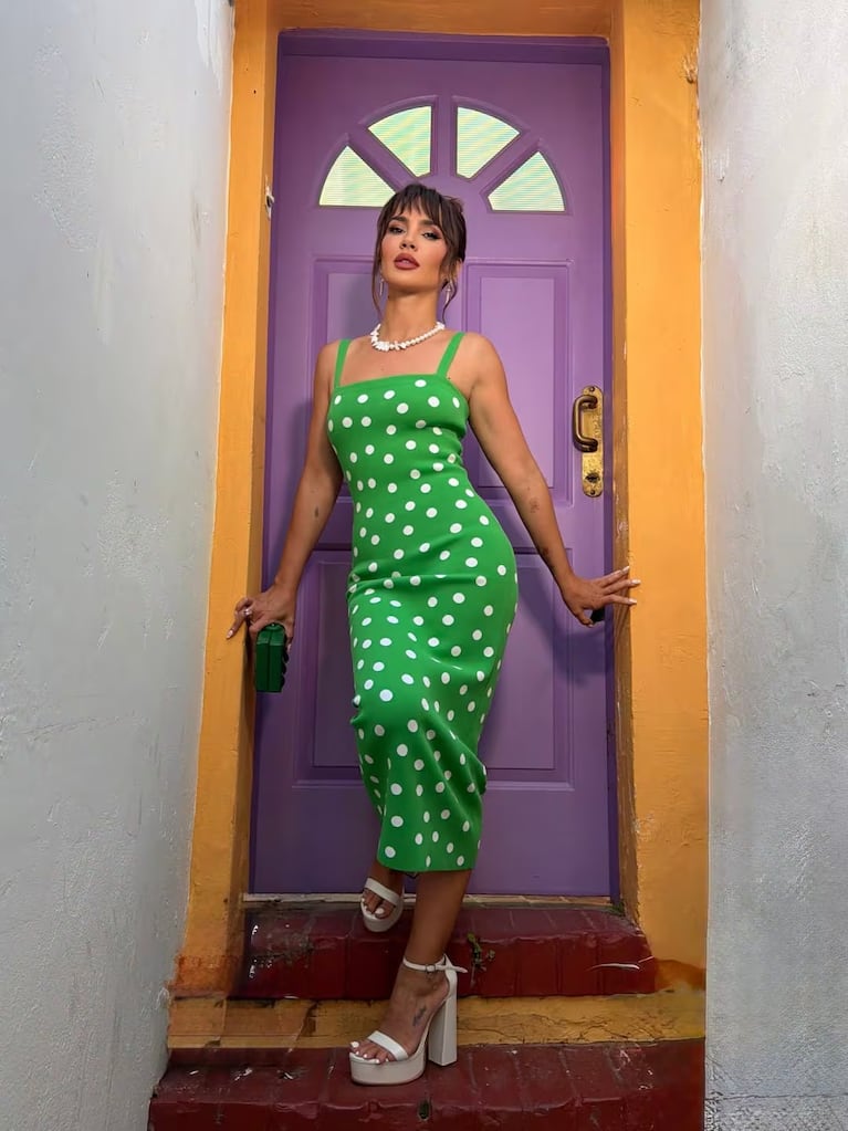 Vestido verde con lunares: Celeste Cid revive el estilo retro de los 60. Crédito: Instagram