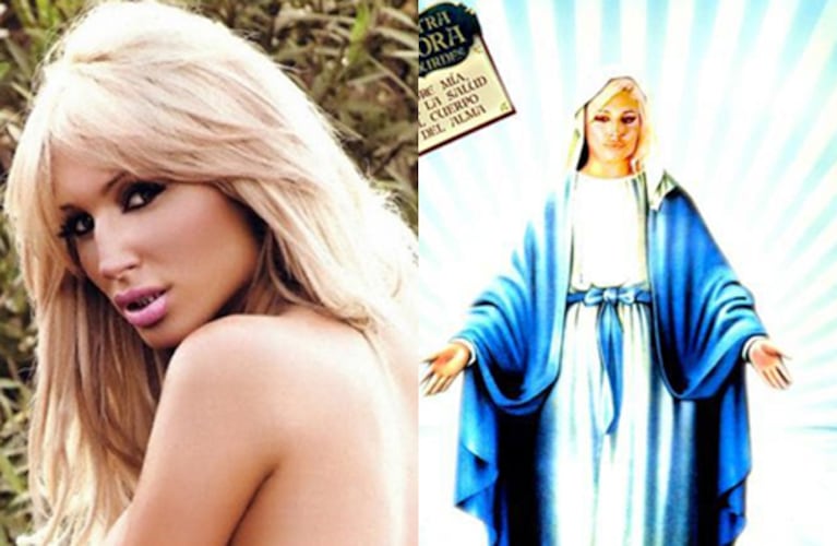 Vicky Xipolitakis como la Virgen de Lourdes. (Fotos: Web y Twitter)