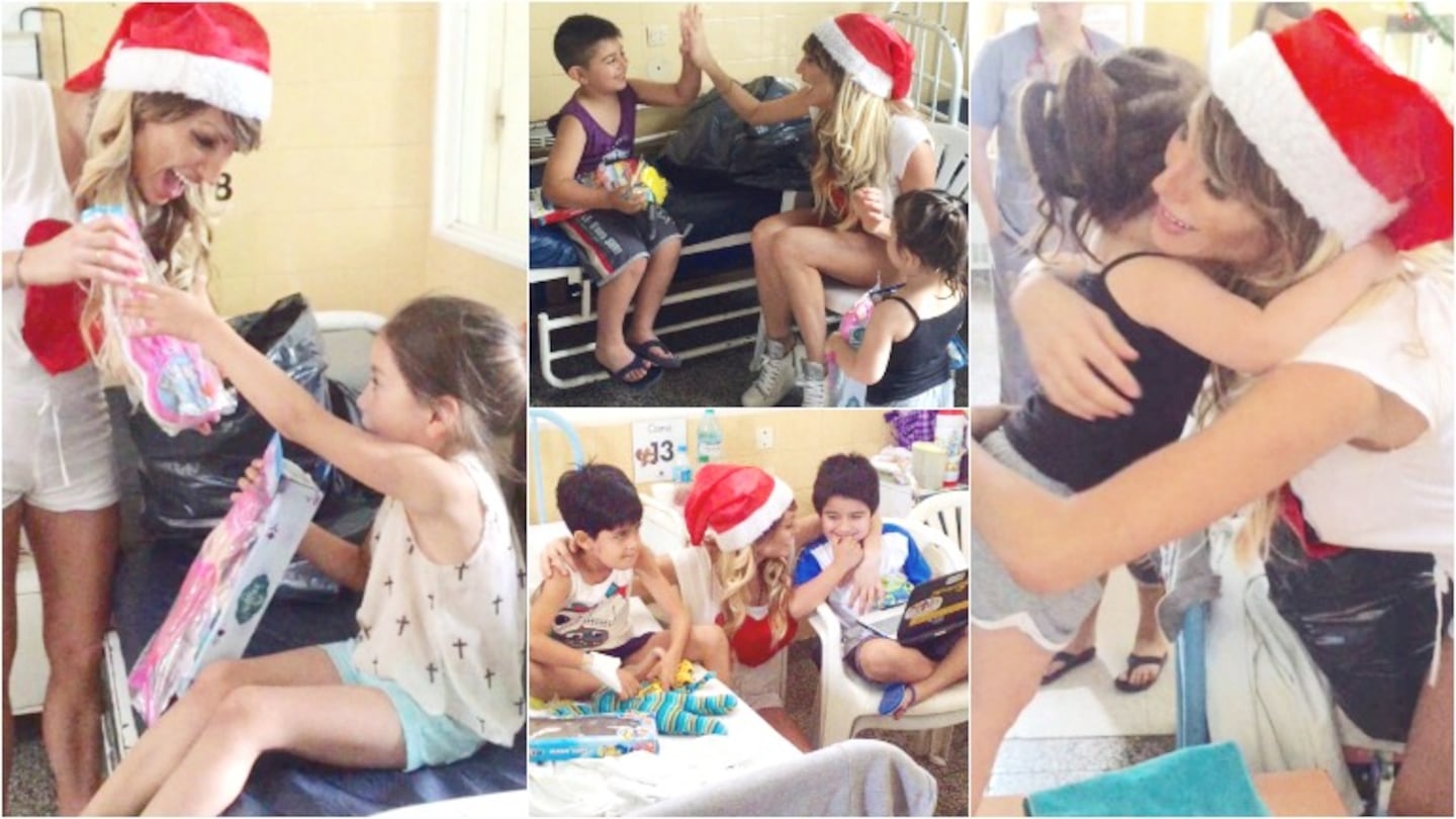 Vicky Xipolitakis repartió regalos de Navidad a los más chicos (Fotos: Twitter)
