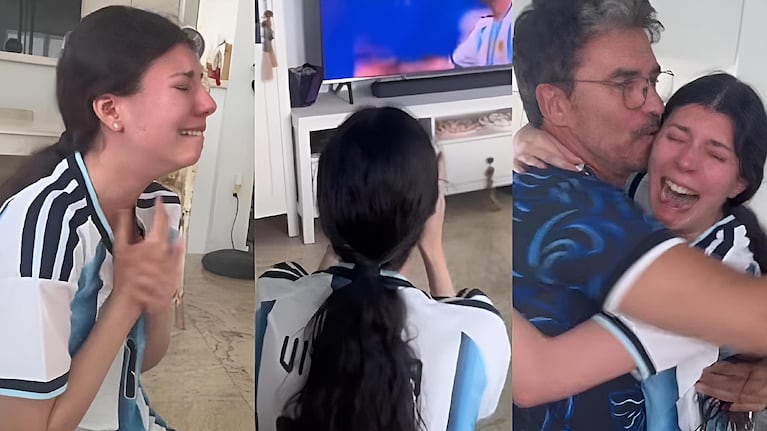 Victoria, hija de Mónica Ayos y Diego Olivera, durante su reacción viral al partido Argentina-Egipto