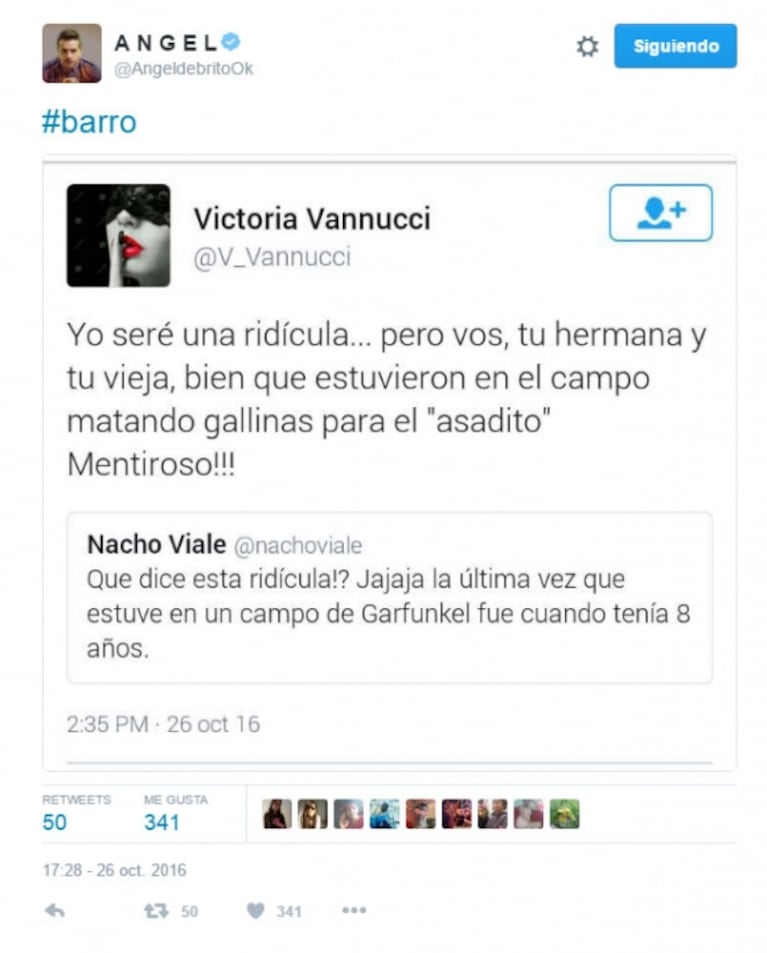 Victoria Vannucci y un picante tweet contra Nacho Viale... ¡que luego borró!: "Sos un mentiroso; bien que estuvieron en el campo matando gallinas para el asadito" 