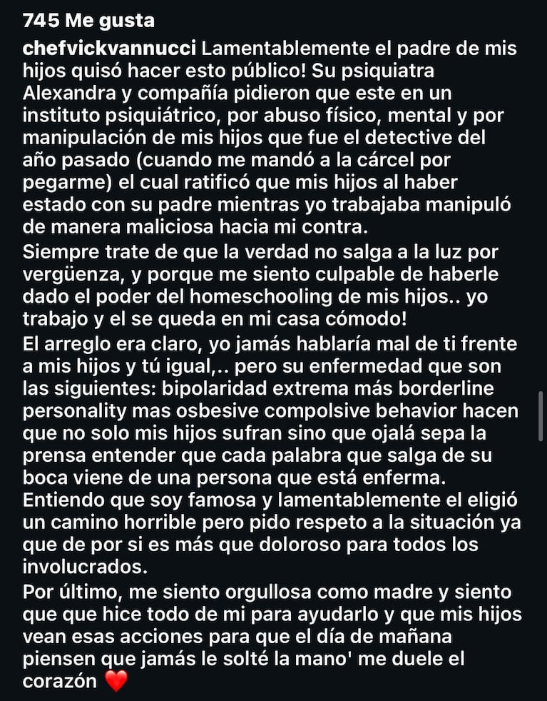 Victoria Vanucci se defendió de las acusaciones de Matías Garfunkel.