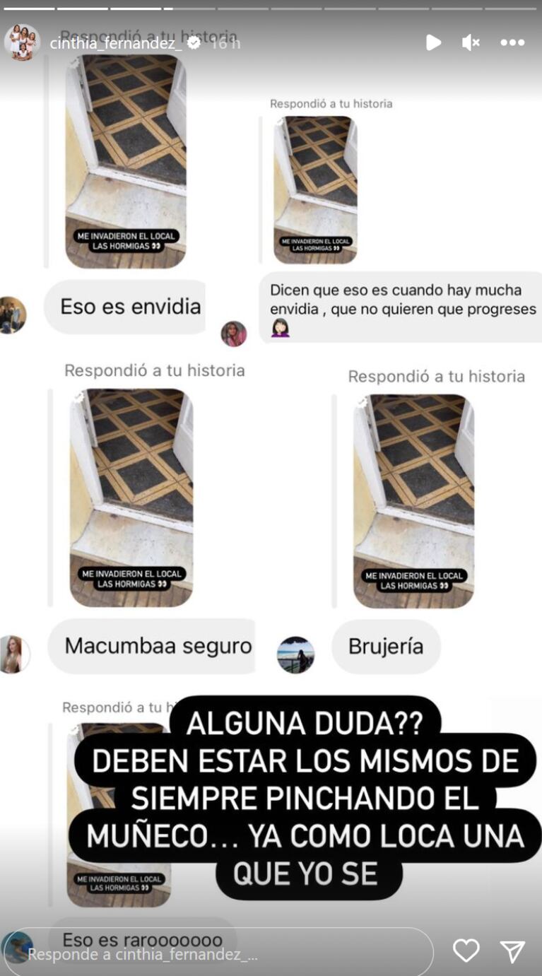 Video: Cinthia Fernández se le llenó de hormigas el local y acusó “magia negra”