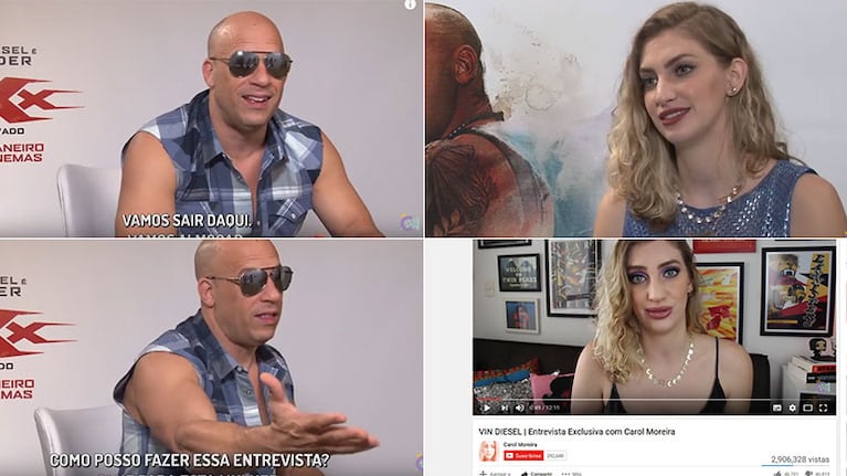Vin Diesel incomodó a Carol Moreira que luego hizo un fuerte descargo. (Fotos: Capturas YouTube)
