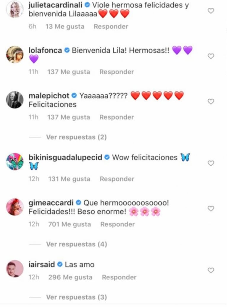 Violeta Urtizberea presentó a su beba, Lila: dulce postal y las felicitaciones de los famosos 