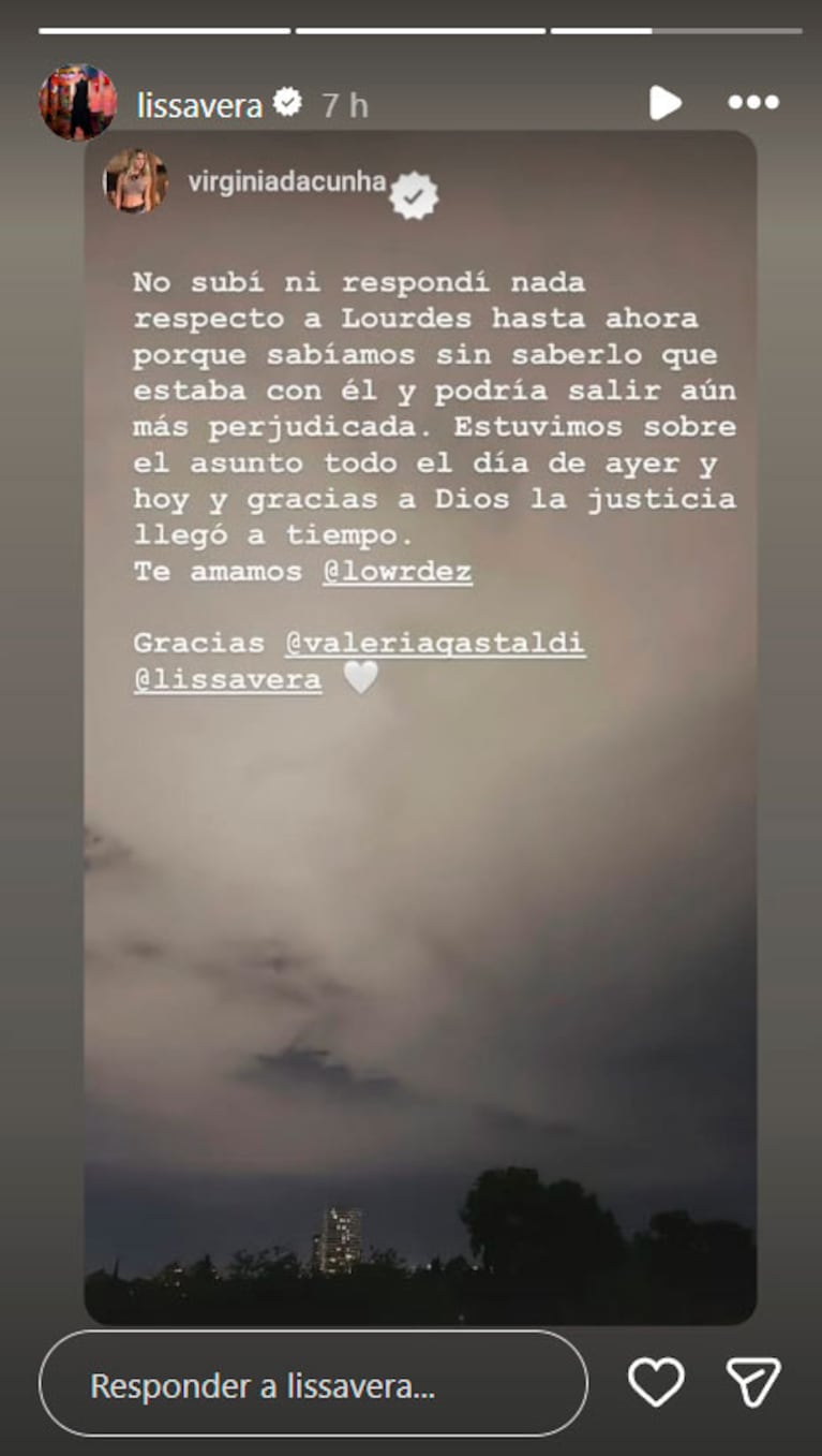 Virginia Da Cunha rompió el silencio tras el rescate de Lowrdez de Bandana (Foto: Instagram)