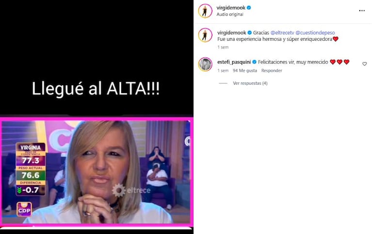 Virginia Demo festejó su alta de Cuestión de Peso y mostró su impresionante cambio físcio (Foto: Instagram: virgidemook)