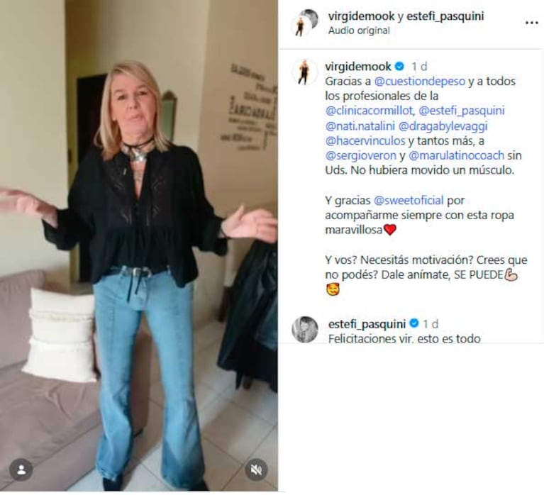 Virginia Demo festejó su alta de Cuestión de Peso y mostró su impresionante cambio físcio (Foto: Instagram: virgidemook)