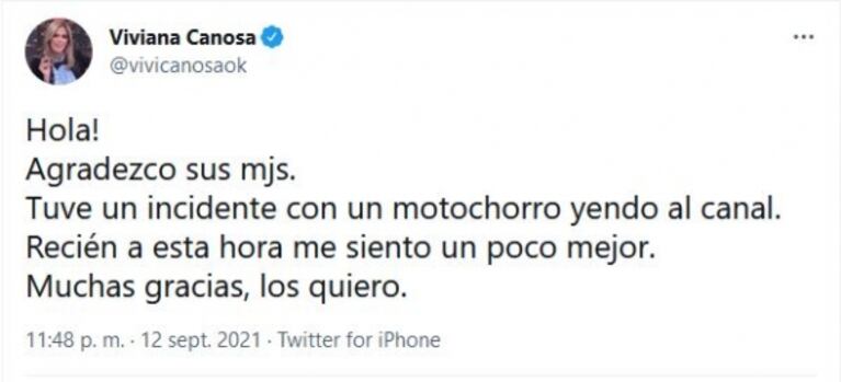 Viviana Canosa fue asaltada por un motochorro cuando iba al canal América: "Me duele todo por el golpe"