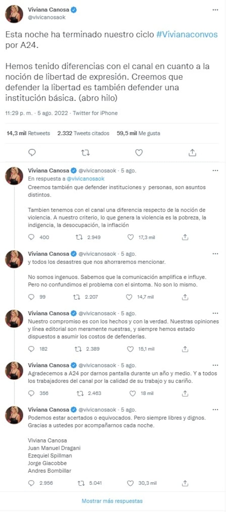 Viviana Canosa renunció a A24 en medio de una polémica: "Tenemos con el canal una diferencia respecto de la noción de violencia" 