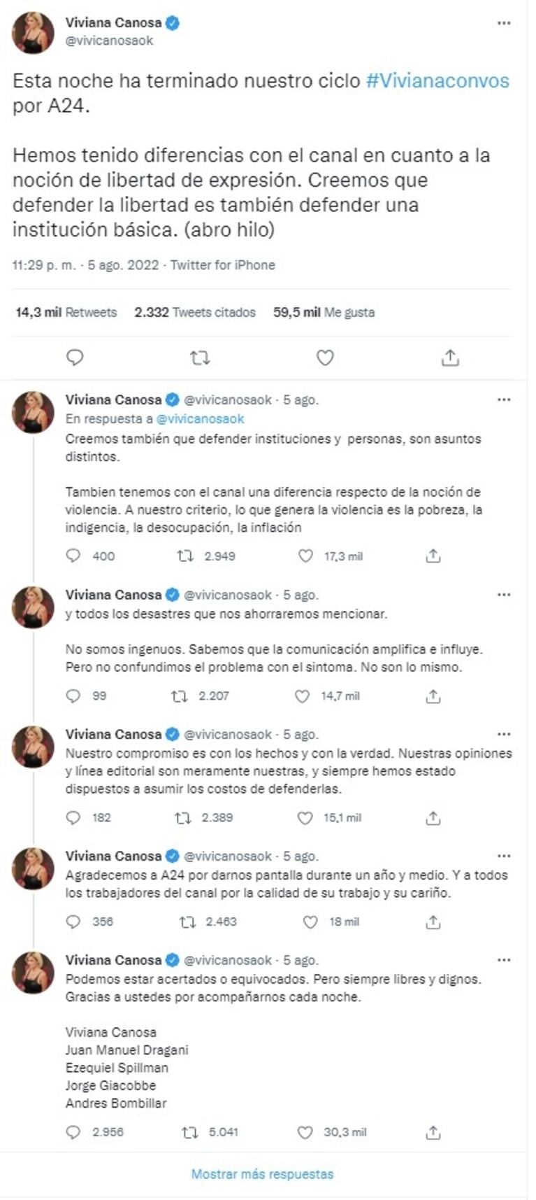 Viviana Canosa renunció a A24 en medio de una polémica: "Tenemos con el canal una diferencia respecto de la noción de violencia" 