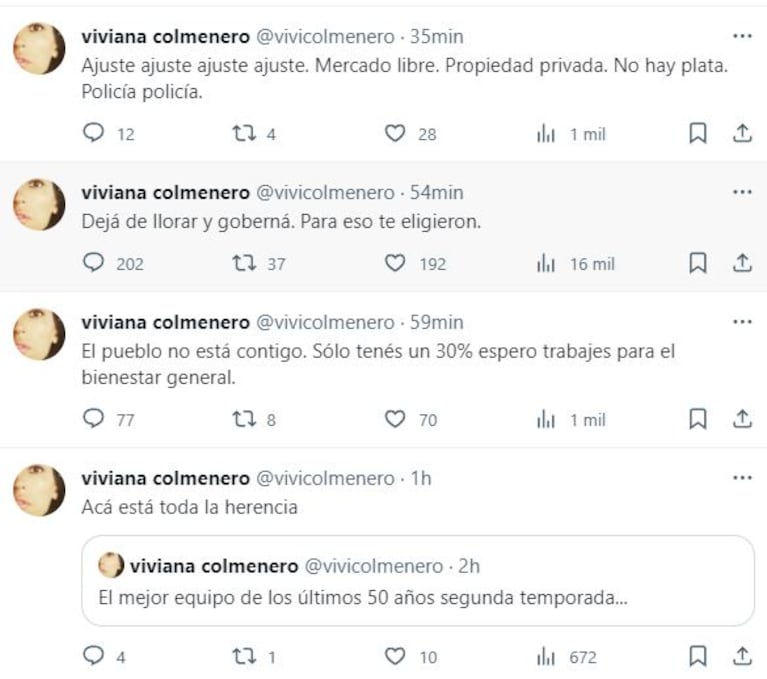Viviana Colmenero opinó en redes tras el discurso de Javier Milei. (Foto: Captura X/vivicolmenero)