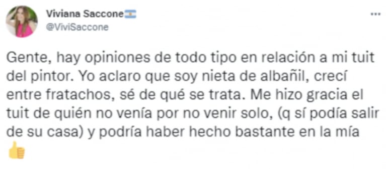 Viviana Saccone criticó a quienes trabajaban en su casa, la fulminaron y reaccionó: "Yo soy nieta de albañil"