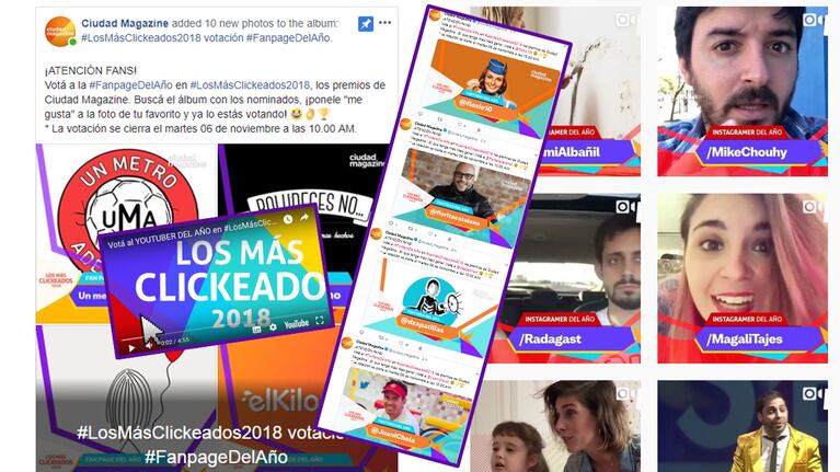 Votá en #LosMásClickeados2018 a tu instagramer, twittero, fanpage y youtuber favorito