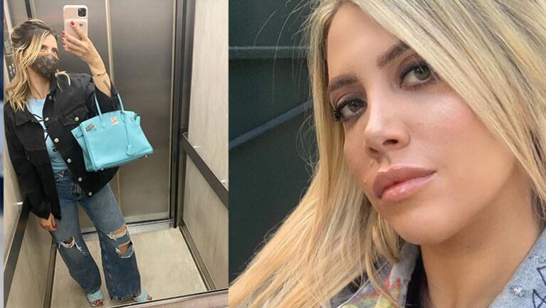 Wanda lució un barbijo de marca top.