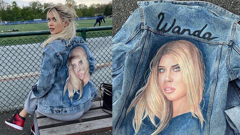 Wanda lució una campera customizada especialmente para ella.