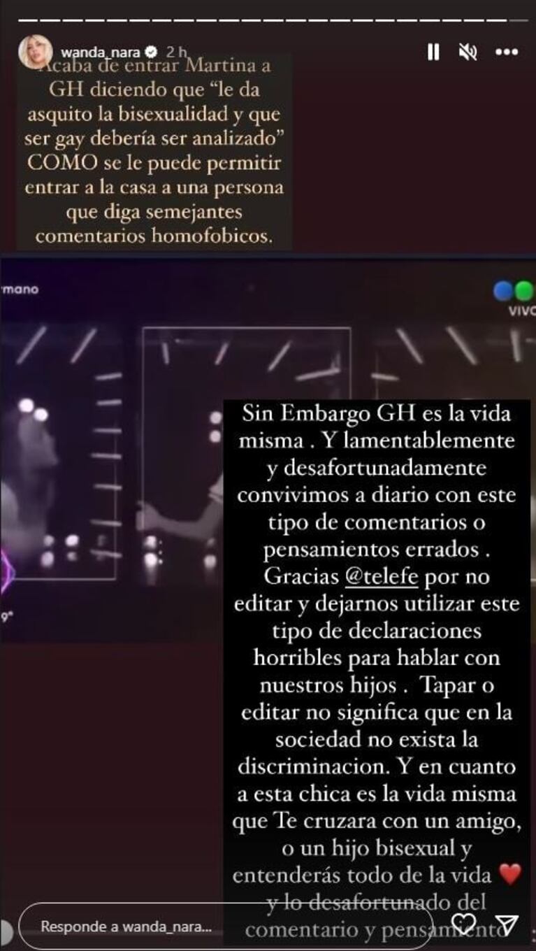 Wanda Nara apuntó con todo contra Martina de Gran Hermano por sus polémicas declaraciones