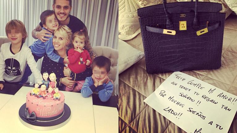 Wanda Nara celebró su cumple y recibió una súper cartera. Fotos: Instagram. 