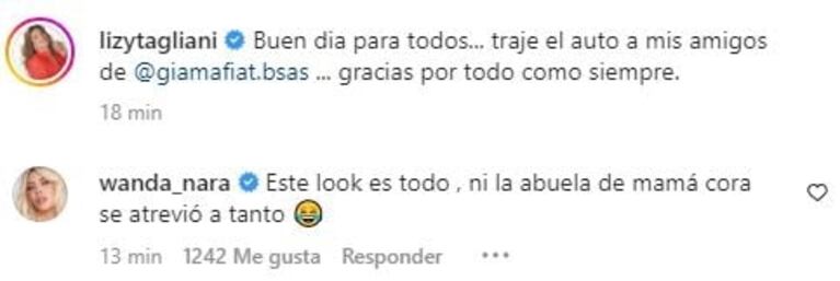Wanda Nara chicaneó picante a Lizy Tagliani por su look para ir a la concesionaria: "Ni Mamá Cora se atrevió a tanto" 