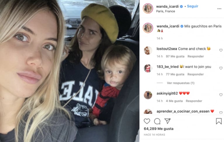 Wanda Nara compartió la foto más tierna con Zaira y su hijito, Viggo: "Mis gauchitos en París"