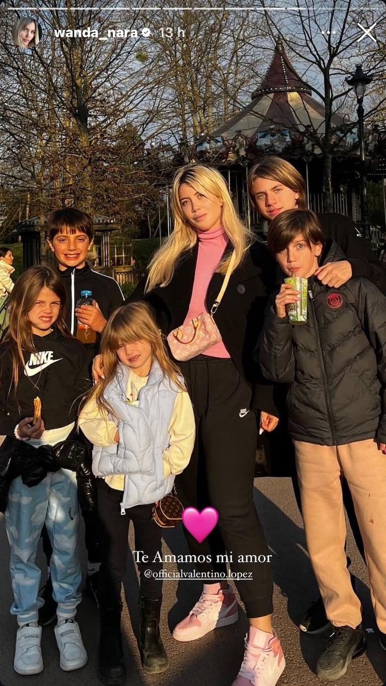 Wanda Nara con sus hijos y el mensaje para Valentino López por su cumpleaños (Foto: captura de Instagram).