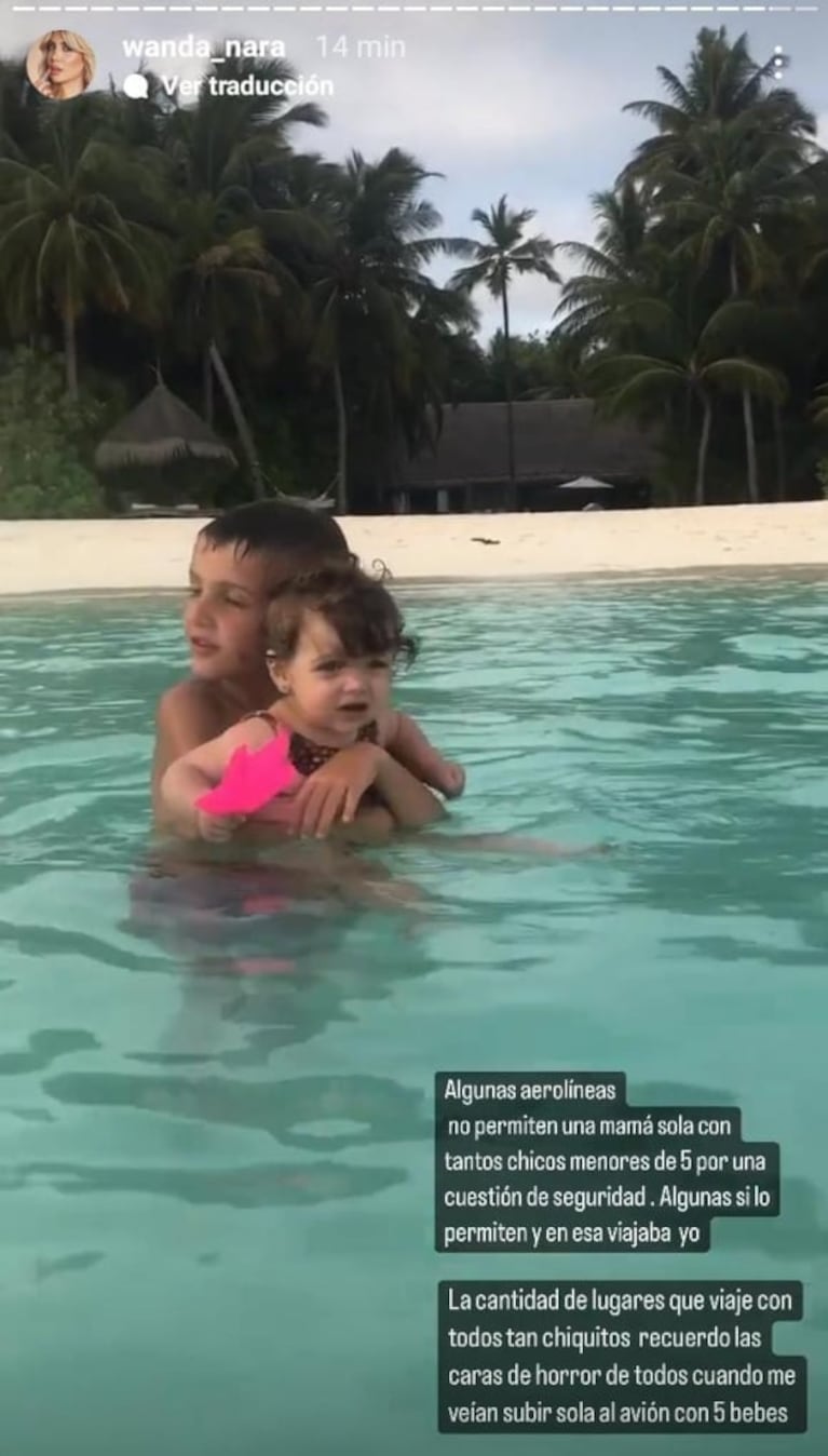 Wanda Nara contó cómo es viajar con sus cinco hijos sin niñera: "Las caras de horror cuando me veían subir sola al avión"