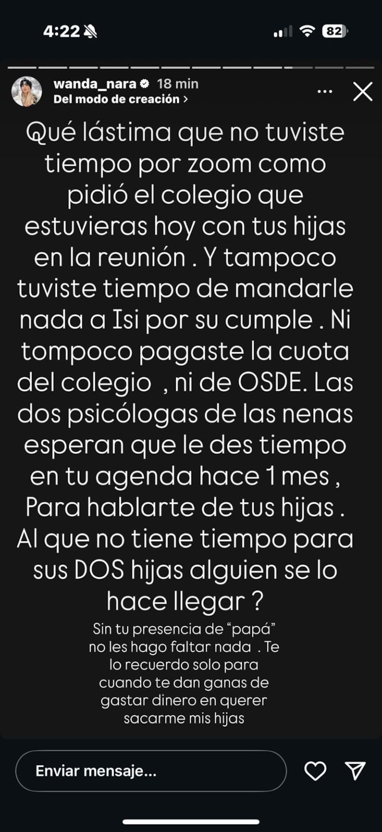 Wanda Nara contra Mauro Icardi en Instagram (Foto: captura de redes sociales/@wanda_nara).