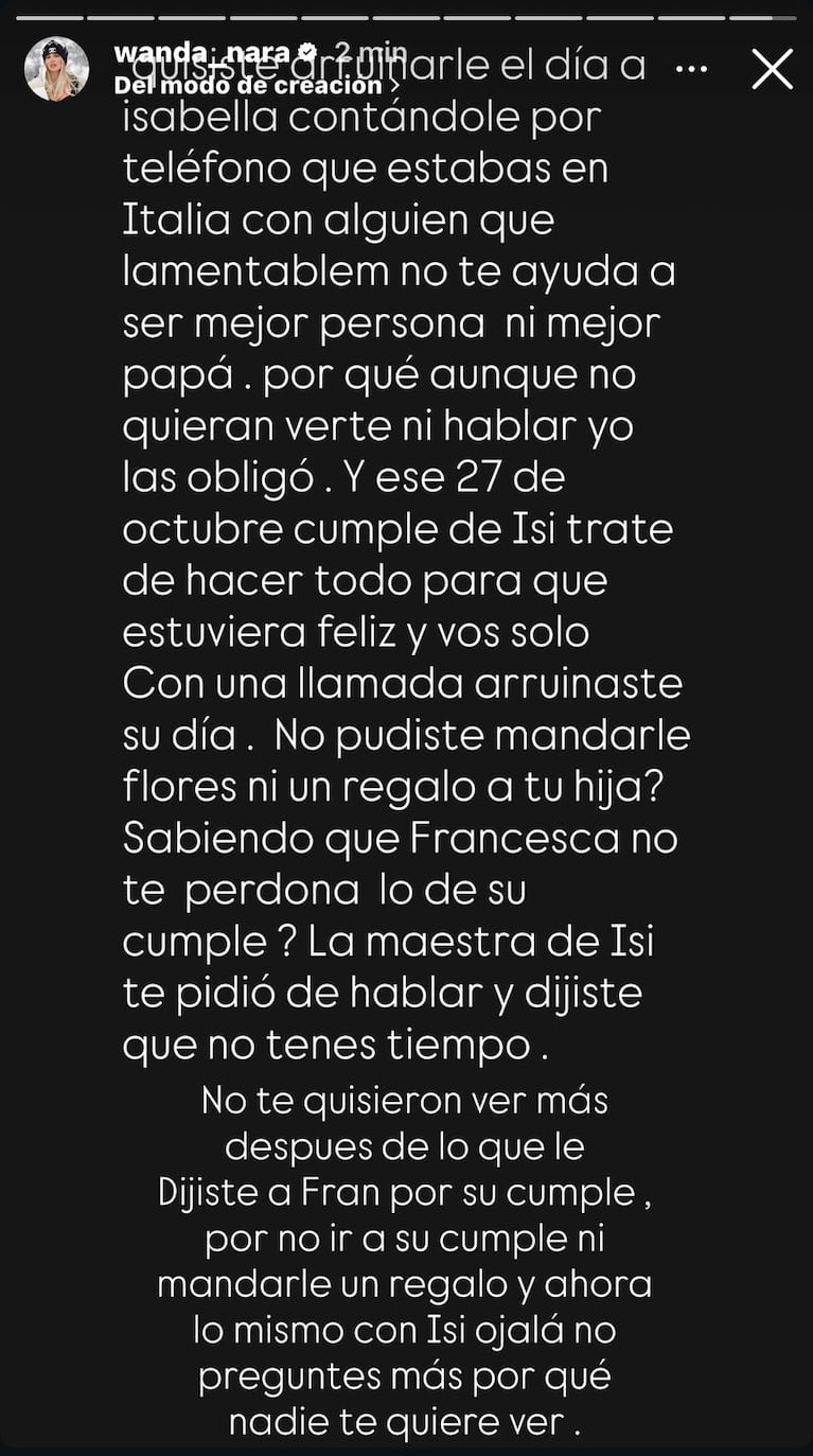 Wanda Nara contra Mauro Icardi en Instagram (Foto: captura de redes sociales/@wanda_nara).