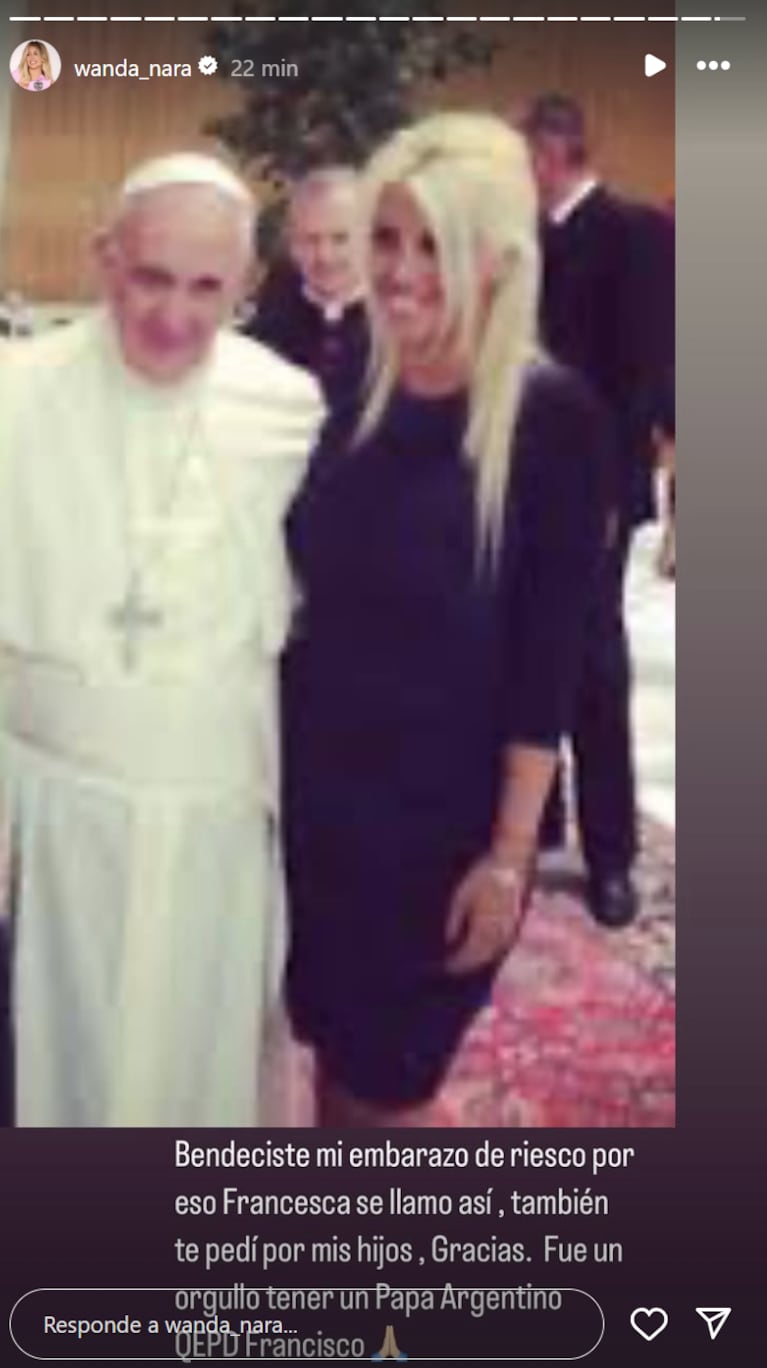 Wanda Nara despidió al papa Francisco. Foto: IG | franciscus