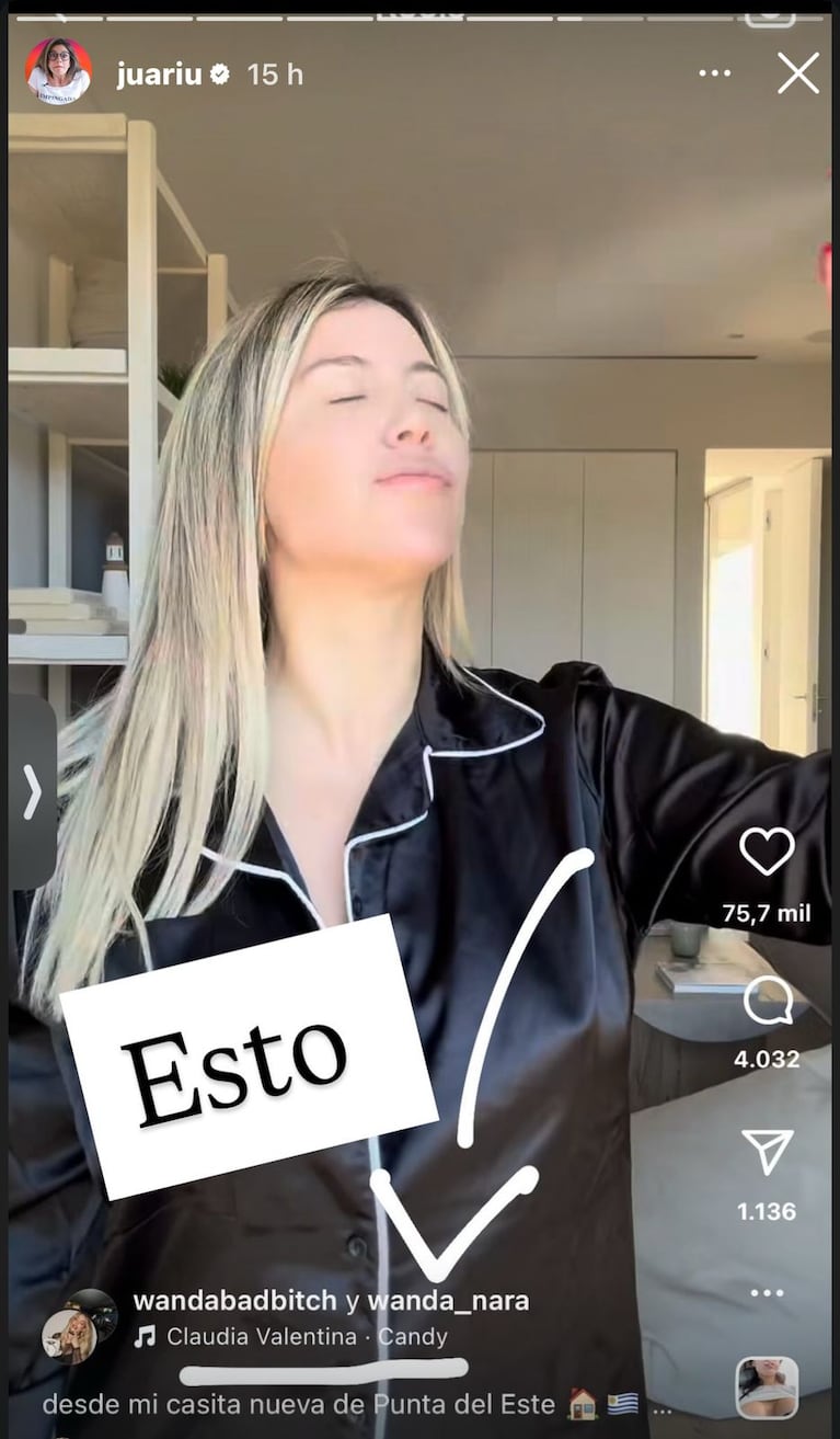 Wanda Nara en sus redes sociales (Foto: captura de Instagram/@juariu).