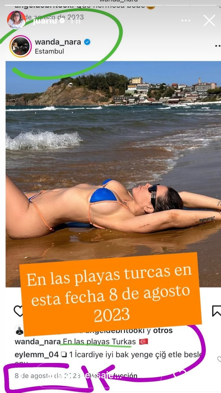 Wanda Nara en Turquía en agosto del 2023 (Foto: Instagram/@juariu).