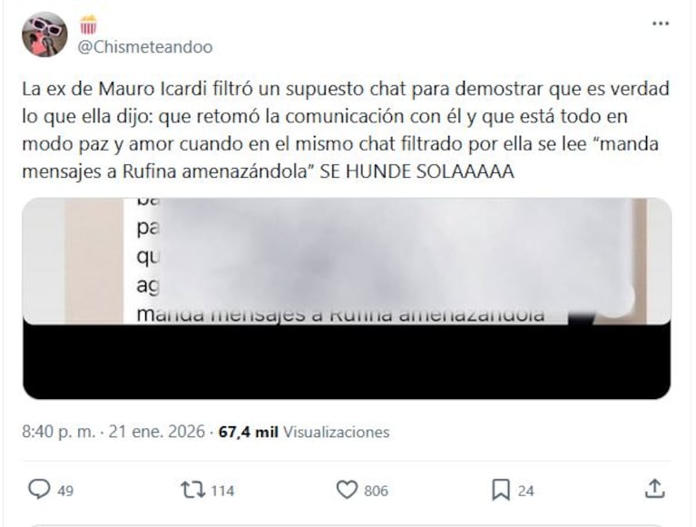 Wanda Nara en WhatsApp. (Foto: X)