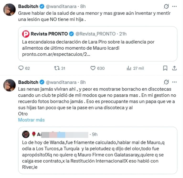 Wanda Nara explotó contra Mauro Icardi y sus abogadas. Crédito: X