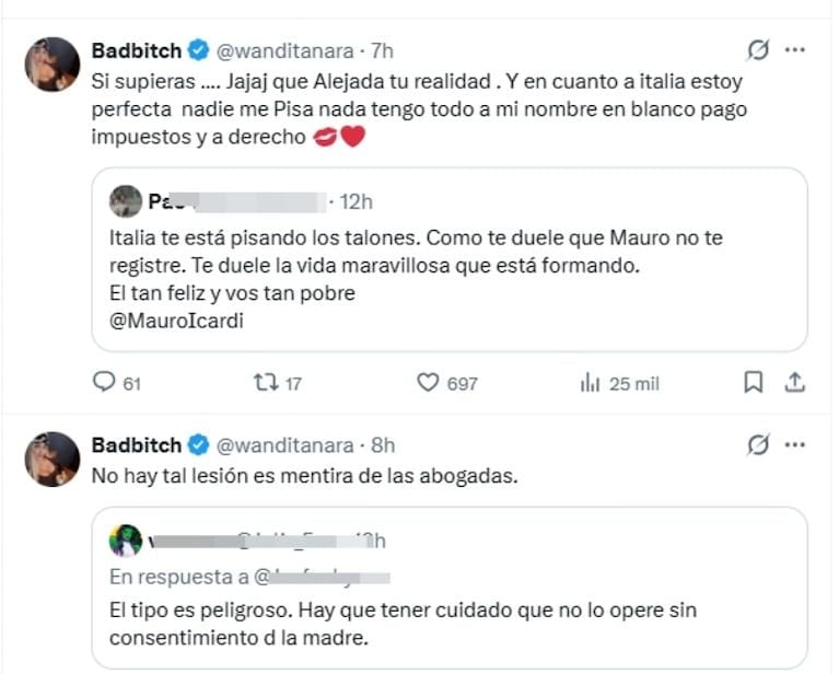Wanda Nara explotó contra Mauro Icardi y sus abogadas. Crédito: X