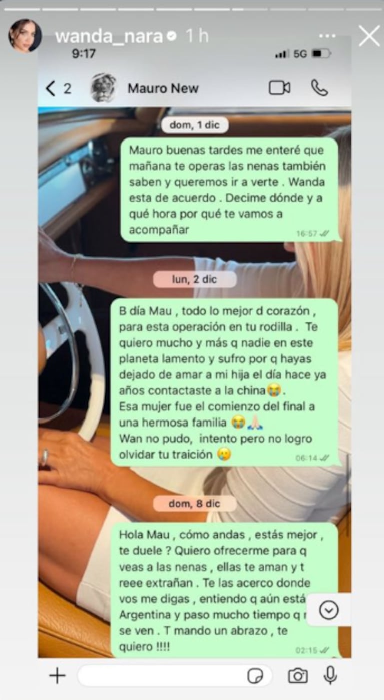 Wanda Nara filtró nuevos chats de Mauro Icardi: “La China fue el final de una hermosa familia”