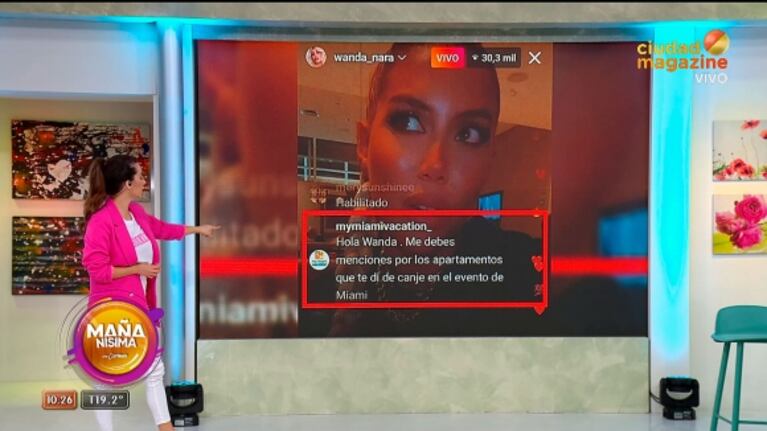 Wanda Nara fue sorprendida en un vivo por un polémico reclamo de un canje: "Me debés menciones"