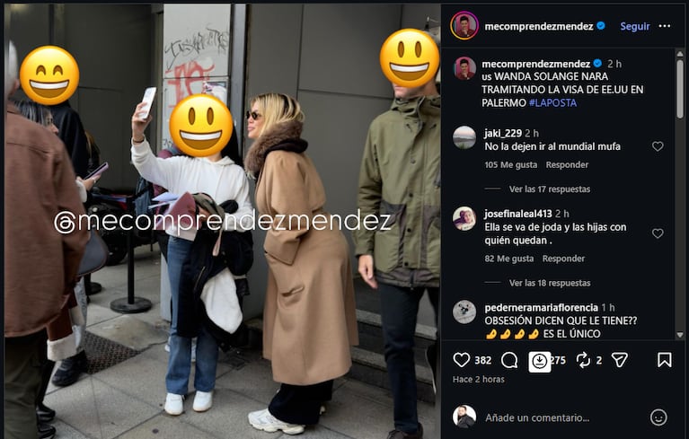 Wanda Nara fue vista en Palermo mientras realizaba el trámite para obtener la visa de Estados Unidos. Crédito: Instagram